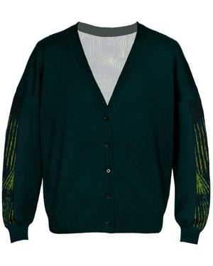 Essien & Emre Clarus Merino Wool Pattern Panel Cardigan Forest - Green