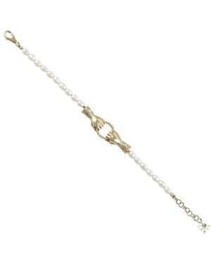Artisan 14K Diamond, Freshwater Pearl & Thread Claddagh Bracelet - Metallic