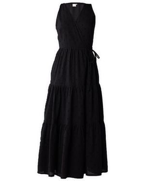 REISTOR Sleeveless Embroidered Wrap Dress With Tiers - Black