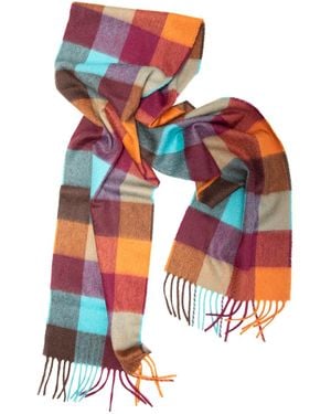 Kinalba Oban Rich Autumn Block Cashmere Scarf - Red