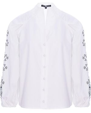 IZABELA MANDOIU Button-Up Shirt With Embroidered Sleeves - White