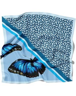 J6R6 Morpho Stripe Small Silk Twill Butterfly Scarf Bandana - Blue
