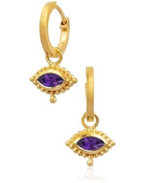 Moon London Eye Amethyst Gemstone Vermeil Mini Hoops - Metallic