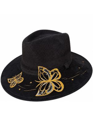 Bella Soul Gilded Butterfly Painted Hat - Black
