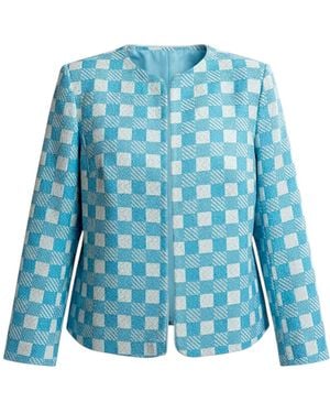 Stovaria Check Cotton Jacket With Zari Embroidery - Blue