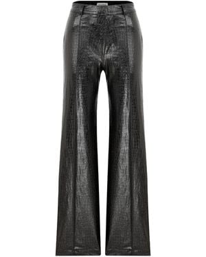 NAZLI CEREN Millie Straight Cut Croc-Effect Pants - Gray