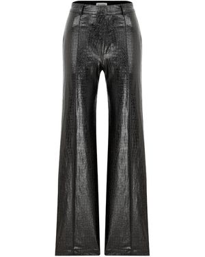 NAZLI CEREN Millie Straight Cut Croc-Effect Pants - Gray