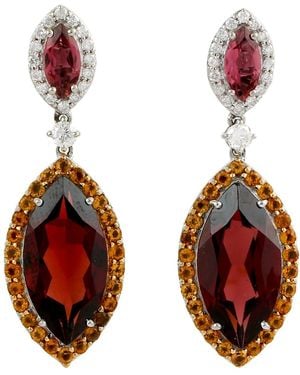 Artisan Garnet, Tourmaline, Citrine & Diamond Drop Earrings - Red