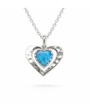 Isla Silver Dainty Opal Heart Necklace - Blue
