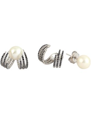 Artisan Diamond & Pearl Earrings - Metallic
