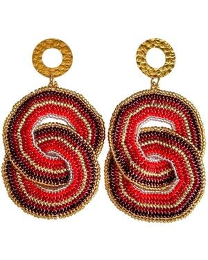 Iliana Arrazola Crisscrossed Circle, Dangle Earrings, Glass Beads, Beaded Jewellery - Red