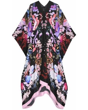 Meng Watercolour Flowers Silk Georgette Kaftan - Purple
