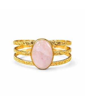 Saéa Blush Rose Quartz Hammered Triple Band Cuff Bracelet - Yellow