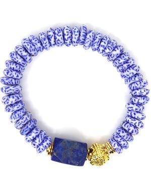 Shar Oke African Glass & Bali Bracelet - Blue