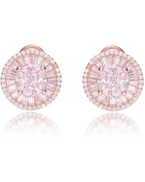 Genevive Jewelry Rose Cz Rose Plated Round Baguette Earrings - Pink