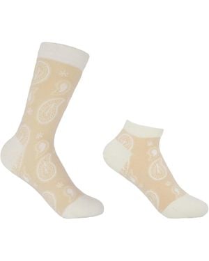 Peper Harow - Made in England Neutrals Paisley Luxury Crew & Trainer Socks Bundle - White