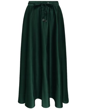 Roch Perel Satin Midi Pulley Skirt - Green