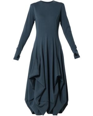 Metamorph Maxi Draped Dress With Thumbhole Sleeves - Blue