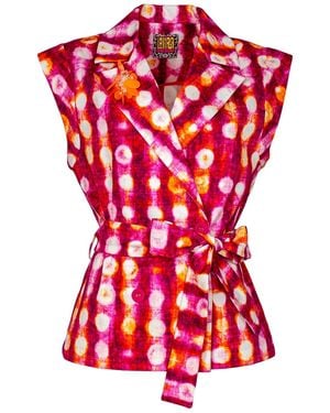 Lalipop Design Unlined Belted Vest Jacket - Red