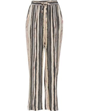 Conquista Wide Leg Striped Trousers With Drawstring Waist - Grey