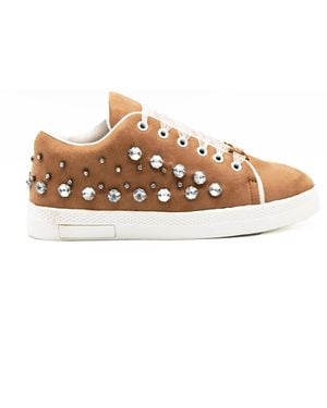 Rettrose Neutrals Lydia Luxury Desert Storm Suede Handmade Embellished Tennis Shoe - Brown