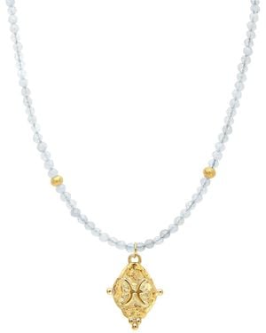 Seven Saints Pisces Gemstone Choker Necklace, Aquamarine, Plated - Metallic