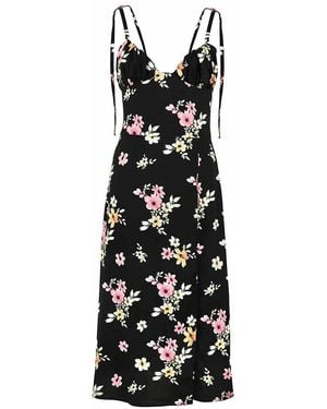 blonde gone rogue Flower Power Midi Dress With Slit, Upcycled Viscose - Black