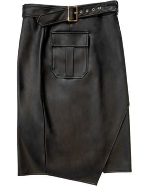 Circular Path Vegan Leather Cargo Skirt - Black