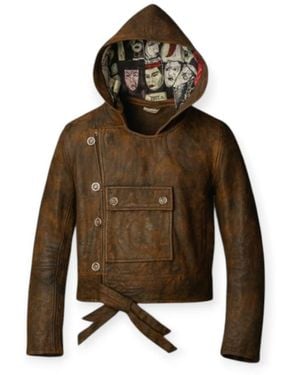 Zasta Studio The Alchemist Leather Bomber Jacket With Hoodie - Brown