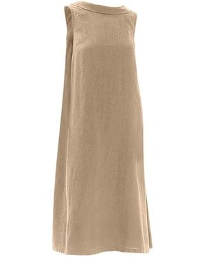 Haris Cotton Neutrals Midi Back Tie Linen Dress Beach Sand - Natural