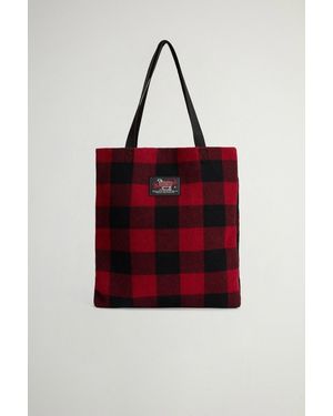 Woolrich Bolso Tote Mediano De Mezcla De Lana Italiana A Cuadros Talla One - Rojo
