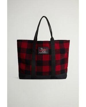 Woolrich Bolso Tote Grande De Mezcla De Lana Italiana A Cuadros Talla One - Rojo