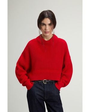 Woolrich Donna Maglione Girocollo A Coste - Rosso