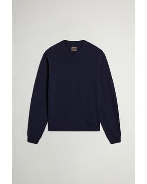 Woolrich Jersey De Pura Lana Virgen Con Cuello De Pico Para Hombre Talla - Azul