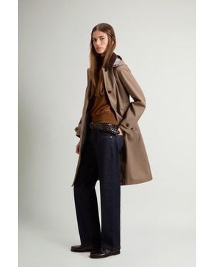 Woolrich Abrigo En Tejido De Tres Capas Teñido En Hilo Con Capucha Desmontable Para Mujer Talla - Azul