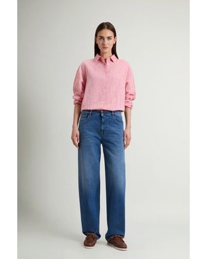 Woolrich Pantalones De Pernera Ancha Y Cinco Bolsillos En Denim De Algodón Elástico Para Mujer Talla - Azul