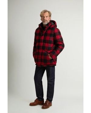 Woolrich Parka Moon Acolchada De Pura Lana Virgen A Cuadros Para Hombre Talla - Rojo