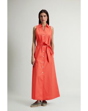 Woolrich Vestido Camisero De Popelina De Puro Algodón Con Cinturón Para Mujer Talla - Rojo