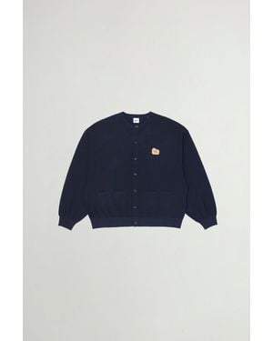 Woolrich Cardigan À Col Rond En Piqué De Pur Coton Pour Couleur Taille - Bleu