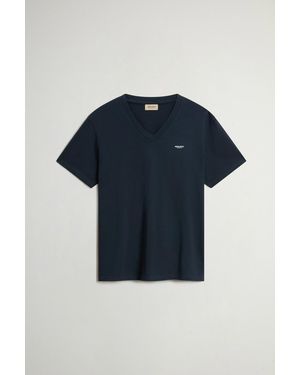 Woolrich Camiseta Slub De Puro Algodón Con Cuello De Pico Para Hombre Talla - Azul