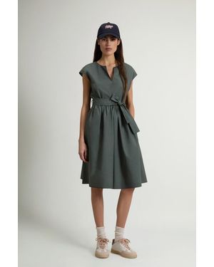 Woolrich Vestido De Popelina De Puro Algodón Con Cinturón Para Mujer Talla - Verde