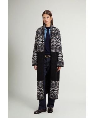 Woolrich Donna Cardigan Lungo Con Motivo Fair Isle - Blu