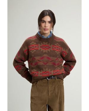 Woolrich Jersey De Cuello Redondo Con Motivo Fair Isle De Mezcla De Mohair Para Mujer Talla - Marrón