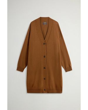 Woolrich Cárdigan Largo De Pura Lana Virgen Merina Para Mujer Talla - Marrón