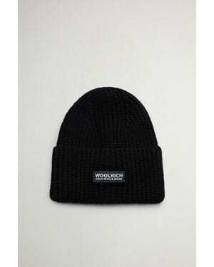 Woolrich Gorro De Pura Lana Virgen Merina Acanalada Para Mujer Talla - Negro
