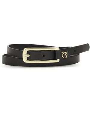 Pinko Slim Leather Belt Nero-Antique - White
