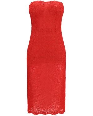 Ermanno Scervino Strapless Midi Lace Dress High Risk - Red