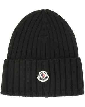 Moncler Wool Cap With Logo - Black