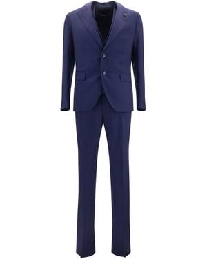 Lardini Wool Suit Double-Breasted Jacket Vest - Blue