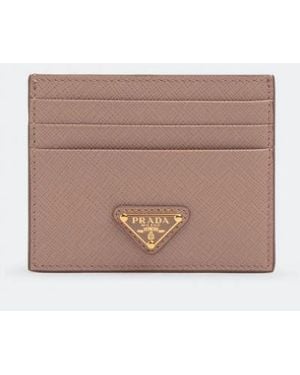 Prada Saffiano Leather Card Holder - Brown